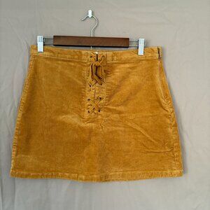 SO Women's Cordaroy Lace up Mustard Yellow Mini Skirt Size 11/30 Punk Fall